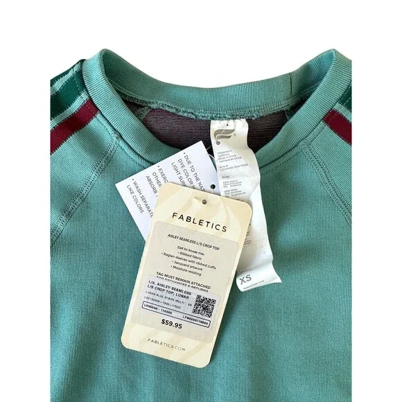 Fabletics Women's Aisley Seamless L/S Crop Top Size XS Lunar Blue Stripe Multi - Picture 4 of 6